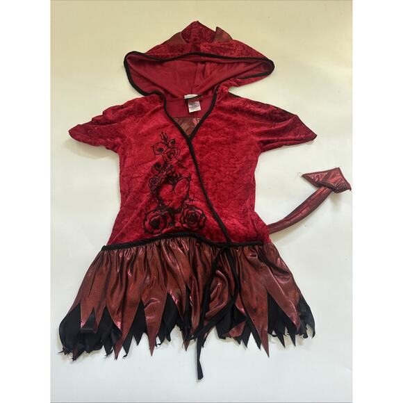 Halloween Costume Velvet Hooded Devil Dress Kids Girls Small Dress Up - Picture 1 of 11